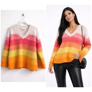 Anthropologie Simone Striped Multicolor Oversized Long Sleeve Cozy Sweater Med